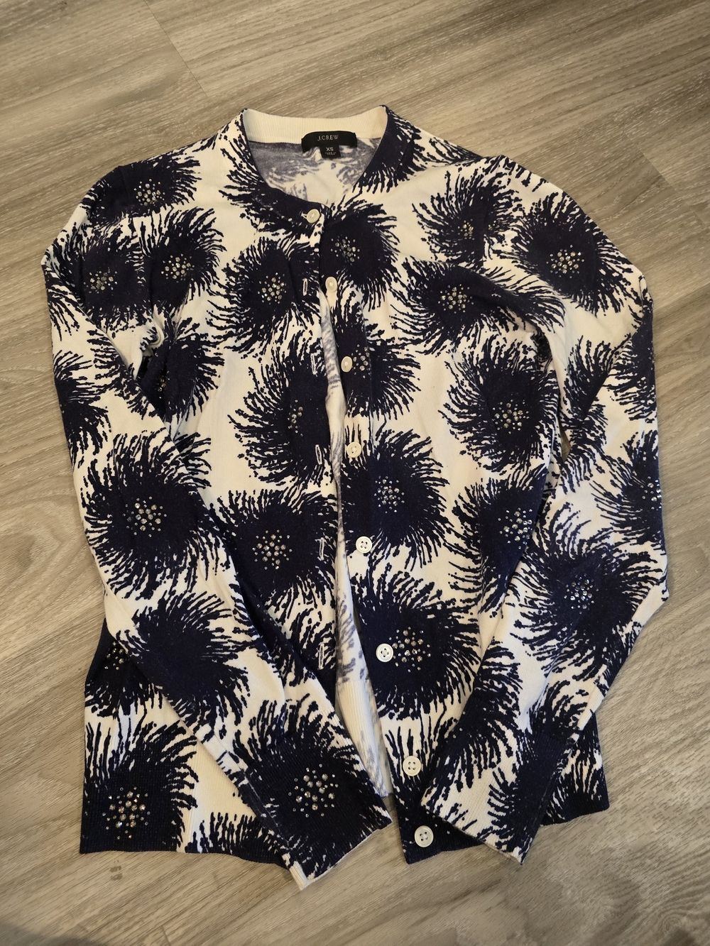 J. Crew Navy Floral Print Crewneck Cardigan